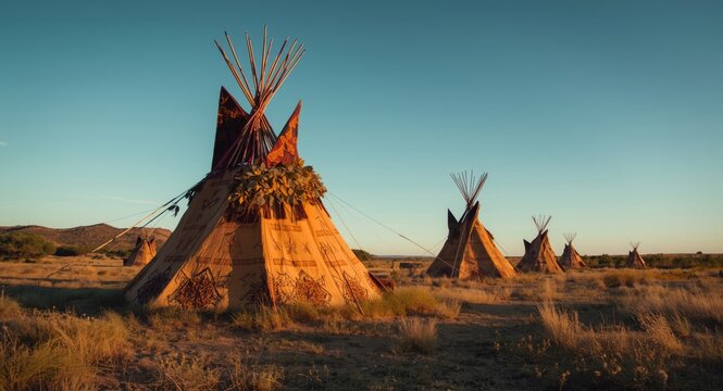 Reconstructed Indigenous teepees based on Aboriginal ancestral designs