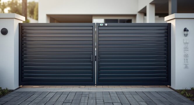 Steel front gate with sensor activated sliding mechanism