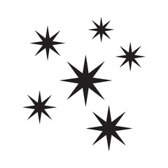 Fototapeta premium A collection of black eight pointed stars against a stark white background