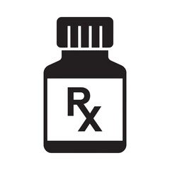 Fototapeta premium A simple black icon depicting a prescription bottle with an Rx symbol