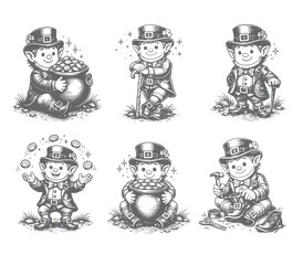 Leprechauns set vector and sketch © bleskk