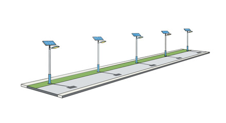 Obraz premium Solar powered street lights on a modern road with green median.