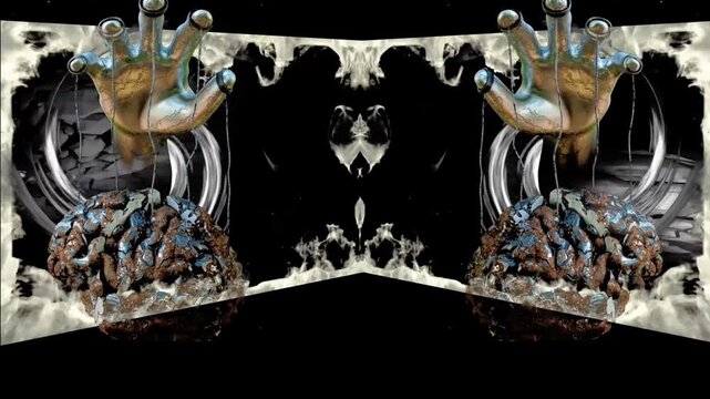 Surreal metallic robot hands in a mesmerizing 3d animation, ideal for a hypnotic VJ loop and captivating DJ background, a dynamic abstract 3d video