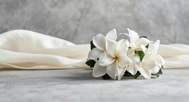White gardenia bouquet on a subtle and smooth abstract background
