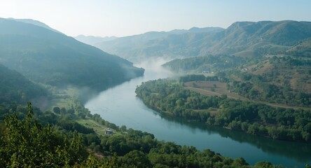 Natural river boundary delineating two adjacent countries