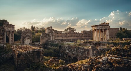 Fototapeta premium Old city ruins surrounded by open sky and natural light