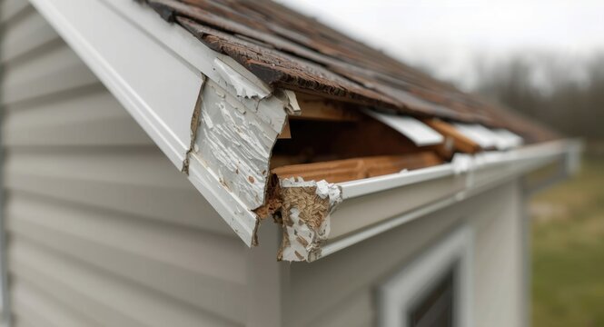Repairing aluminum fascia trim with wood beneath after extreme weather damage