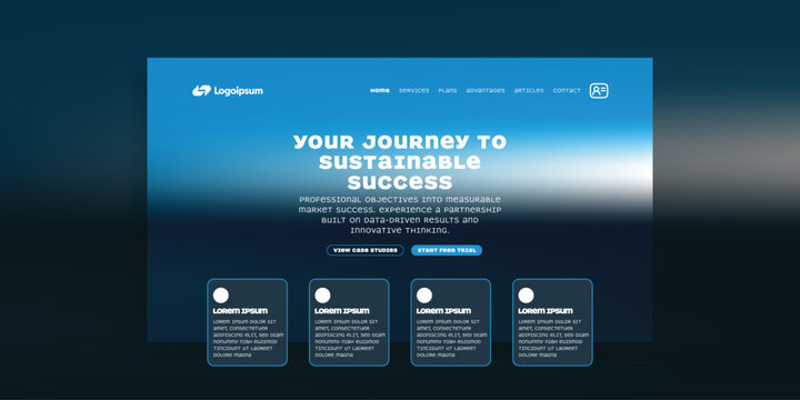 Web Design for Sustainable Success: Clean and modern web design showcasing the journey toward sustainable success, with an emphasis on transparency, responsible decisions, and positive impact.