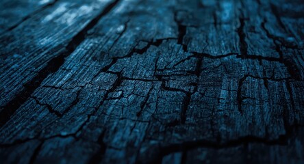 Obraz premium close shot of cracked wooden texture presented in blue xray view