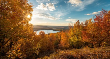 Obraz premium Bright oil painting of an autumn landscape with radiant colors