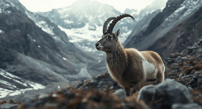 Mountain terrain with bharal showcasing resilience and camouflage