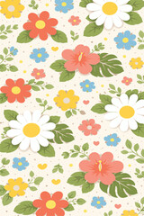 Tropical_Mixed_Floral_White_Daisy_and_Hibiscus_Seamless_Pattern