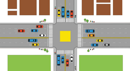 Top down view of a city intersection with cars and pedestrian crossings © Anjumanara Rakhi