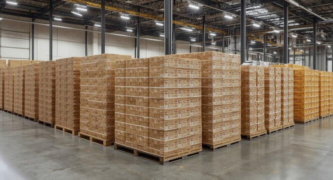 Bulk inventory of boxed cheese products in a commercial food warehouse