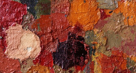 Up close image of a rich tone floral abstract painting with textured layering