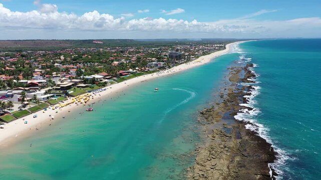 Wonderful panoramic view of the turquoise waters of Barra de Sao Miguel beach in February 2026 near Maceio, Alagoas State, Brazil 