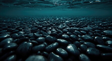 Obraz premium Ordered pattern of black and white pebbles immersed underwater