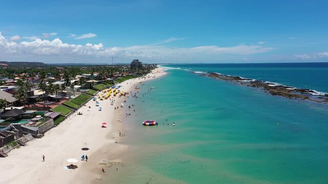 Wonderful panoramic view of the turquoise waters of Barra de Sao Miguel beach in February 2026 near Maceio, Alagoas State, Brazil 