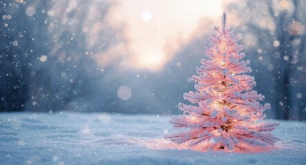 White Christmas tree with delicately frosted pink tips for seasonal cheer