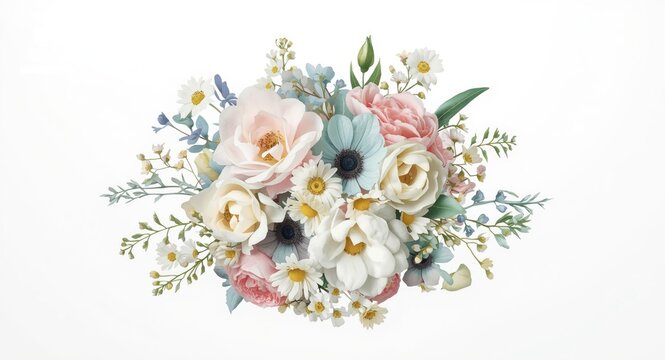 Fresh watercolor wedding floral illustration centered on plain white background