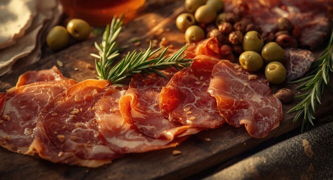 Selection of Italian cured meats including prosciutto and capicola arranged on a charcuterie board
