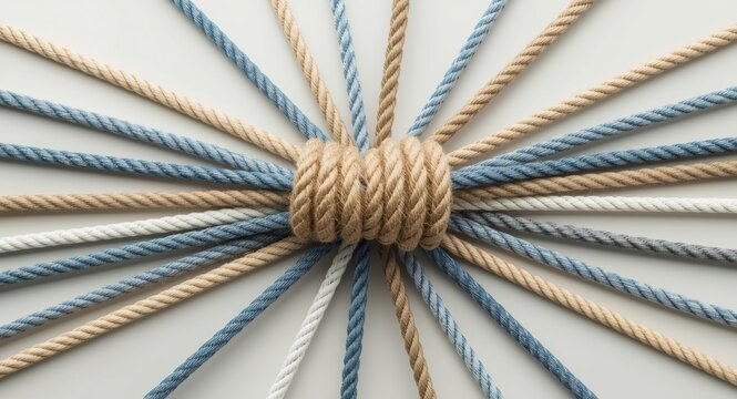 Network centralization concept with varied ropes connected to a main rope indicating business linkage