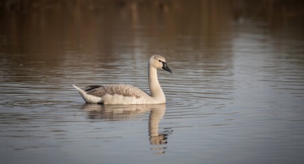 Fototapeta premium peaceful cygnet drifting on smooth water surface