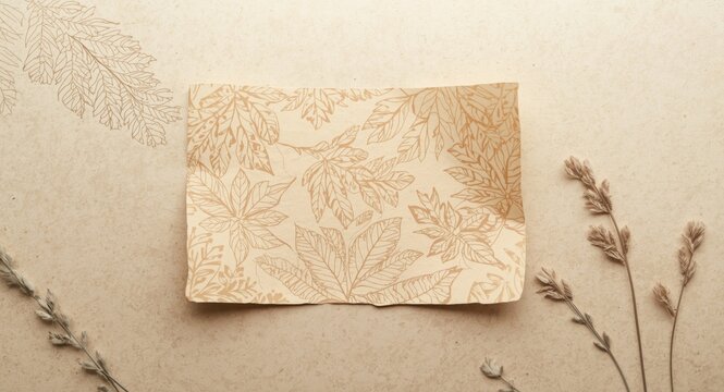 Natural aesthetic background using handmade mulberry paper with detailed leaf texture design