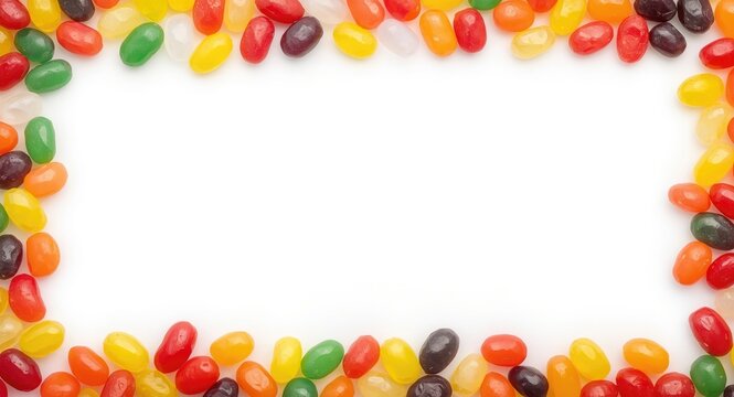 Plain white backdrop with cheerful jelly bean border and copy space