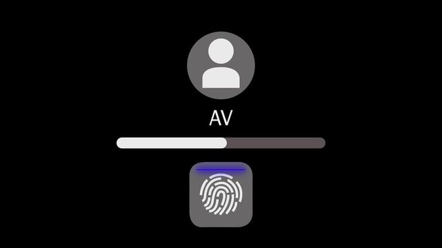 Touch I D fingerprint authentication on modern smartphone displaying user profile initials and avatar in sleek dark mode interface.. 4k,...