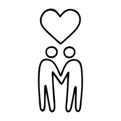 Día de San Valentín. Mes del orgullo gay. Dibujo sencillo de una pareja feliz de hombres cogidos de la mano con un corazón  © teracreonte