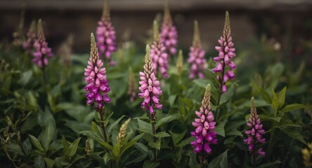 Obraz premium Summer bloom of pink Turtlehead flower in a flourishing garden bed