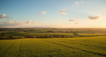 Obraz premium Gentle sunset light embracing quiet farmland views
