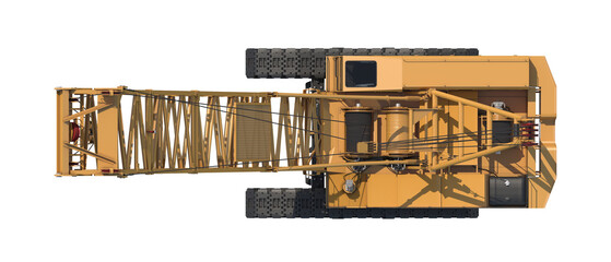 Yellow crawler crane with extended boom top view on white background © changnam37