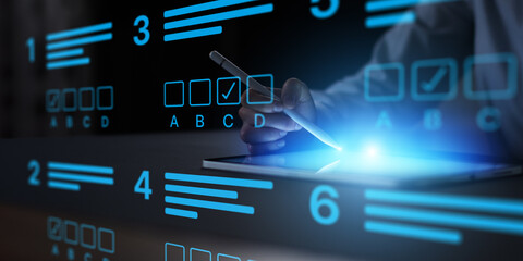 Interactive online assessment system with digital quiz and evaluation interface. © Artemii Sh