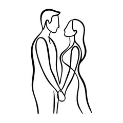 Día de San Valentín. Dibujo sencillo con línea continua de una pareja enamorada cogidos de la mano  © teracreonte