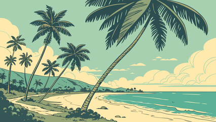 tropical beach with palm trees