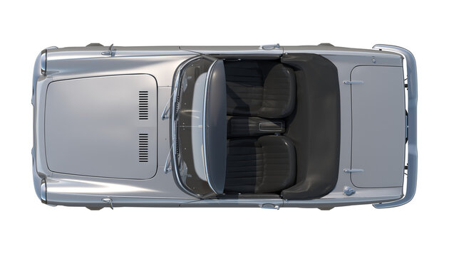 Classic silver Convertible Sports Car Retro 1960s Roadster top view