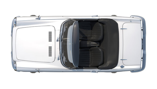 Classic white Convertible Sports Car Retro 1960s Roadster top view