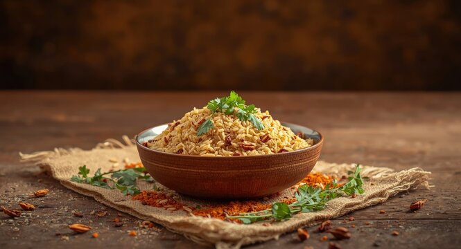 Traditional Indian bhagar with barnyard millet rice served as fasting vrat dish closeup