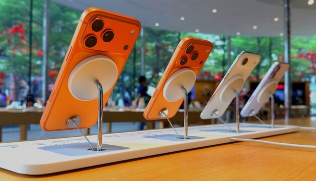 BANGKOK, THAILAND - Sep 19, 2025 :A new iPhone17pro max is displayed at the Apple Store Central World shopping mall