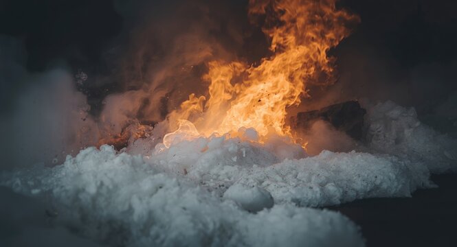 Selective focus on firefighting foam suppressing flames through smoke