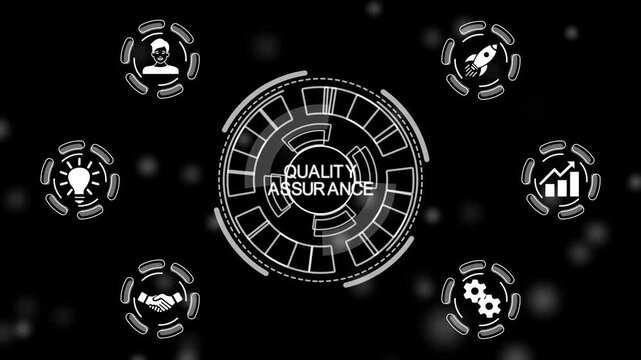 Business network concept. Quality Assurance service guarantee standard. a futuristic holographic advanced HUD circle platform Business, Technology.