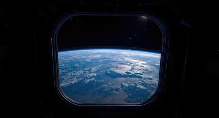 Fototapeta premium Space station interior looking out onto Earths horizon
