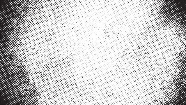 Abstract halftone texture with black dots and grunge noise pattern on transparent background for creative graphic design projects and vintage comic book overlay vector illustration style