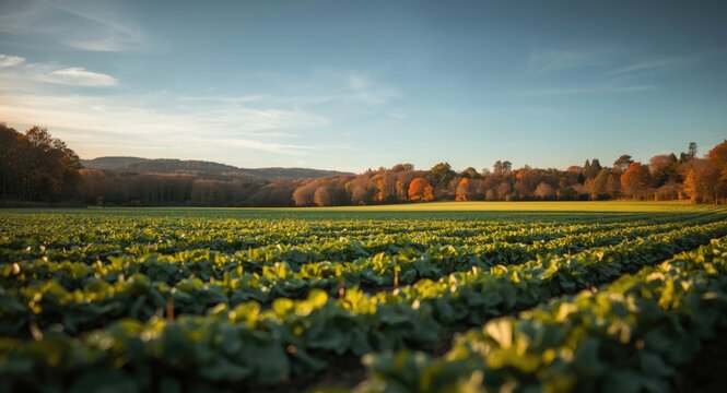 Rural farmland dedicated to turnip greens cultivation during autumn