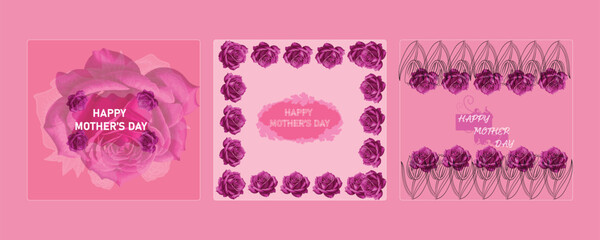 Set of Mother's day greeting card, poster, cover, vector illustration with beautiful blossom flowers.
