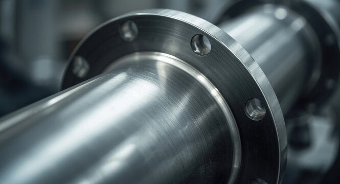 Sharp close up of a water pipe flange made of high quality stainless steel for potable water