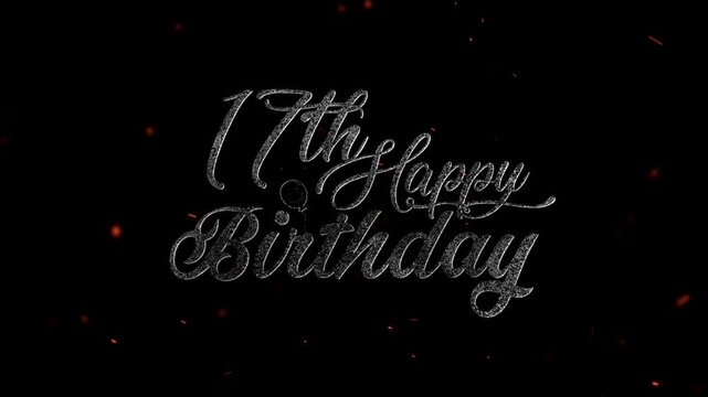 17th Happy Birthday, Elegant cursive number seventeen graphic design with confetti sparkles and decorative elements