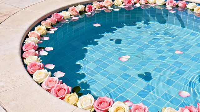 Decorated swimming pool with roses